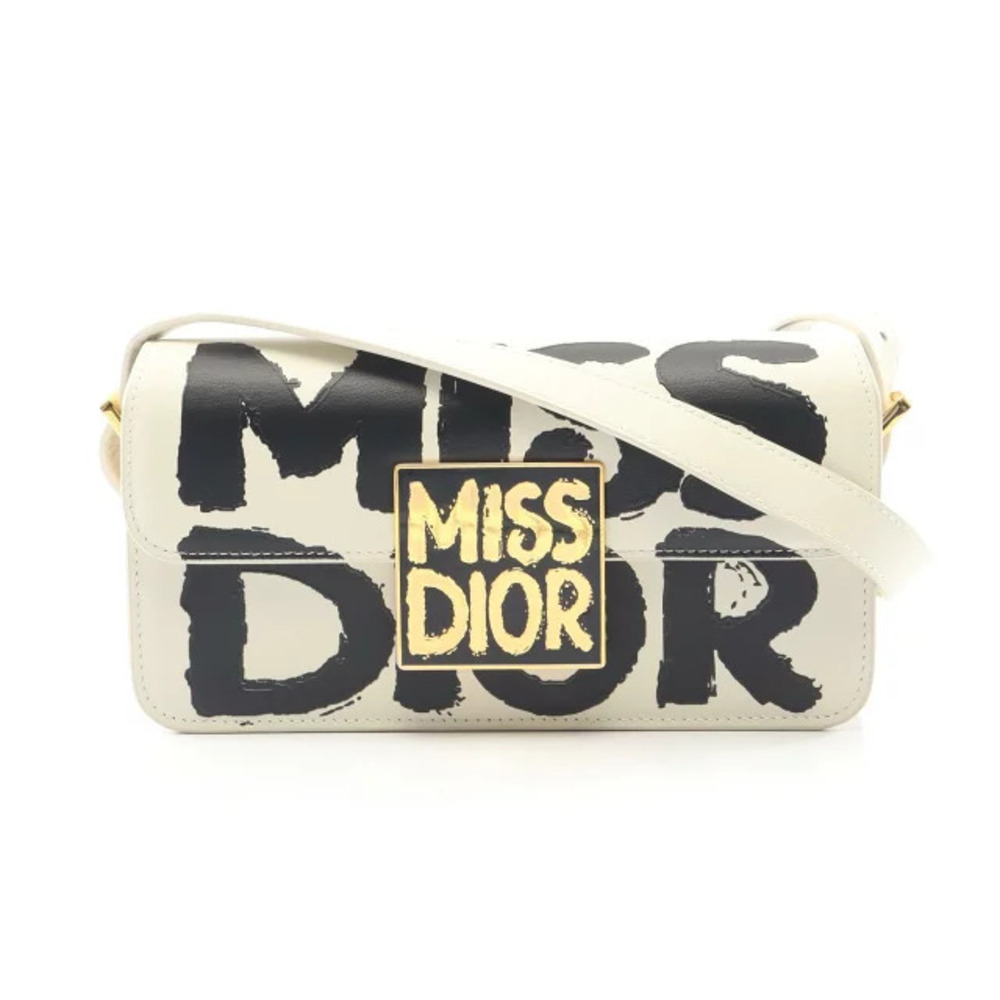 Christian Dior MISS Shoulder Bag Leather White Black